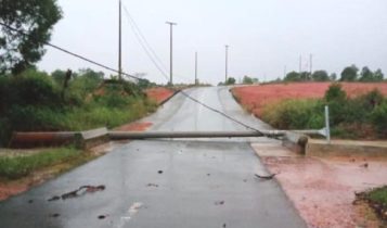 Akibat hujan deras dan angin kencang tiang listrik di ruas jalan Bintan tumbang Akibat hujan deras dan angin kencang tiang listrik di ruas jalan Bintan tumbang