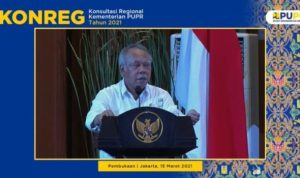 Menteri PUPR Basuki Hadimuljono saat membuka kegiatan Konsultasi Regional Konreg di Jakarta