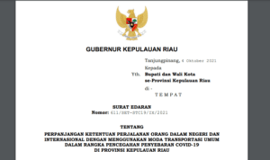 SE Gubrnur Kepri tentang syarat Perjalanan Orang di Wilayah Kepri.