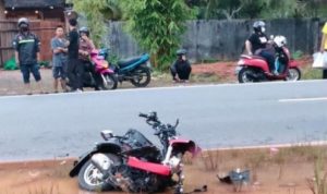 Kondisi motor korban setelah mengalami kecelakaan di jalan Litas Barat Bintan