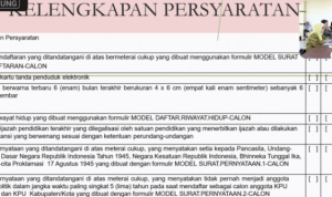 Tangkapan Layar, materi persyaratan calon anggota KPU Kepri 2023-2028 yang ditetapakan Tim pansel