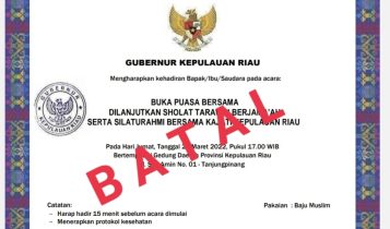 Gubernur Kepri Batalkan buka puasa di Gedung Daerah kota Tanjungpinang Jumat 24 3 2023 karena peralihaan Pandemi ke Endemi Covid Ikuti Arahan Pusat, Gubernur Kepri batal laksanakan buka puasa bersama di Gedung Daerah kota Tanjungpinang Jumat (24-3-2023) karena peralihan Pandemi ke Endemi Covid