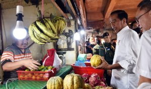 Presiden Jokowi meninjau dua pasar di DKI Jakarta untuk mengecek ketersediaan dan harga bahan pokok menjelang Lebaran 2023, Rabu (5/4/2023). (Foto: Setkab)