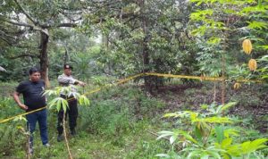 Anggota polisi saat melakukan olah TKP