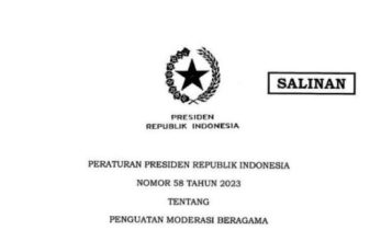 Perpres 58 Tanun 2023 Tentang Penguatan Moderasi Beragama Sebagai Pedoman Pemerintah Pusat Daerah dan Umat Beragama Perpres 58 Tahun 2023 Tentang Penguatan Moderasi Beragama Sebagai Pedoman Pemerintah Pusat, Daerah dan Umat Beragama. (Foto: Tangkapan Layar Salinan Perpres)