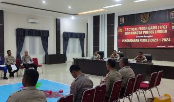 Polres Lingga menggelar Tactical Floor Game (TFG) Sistim pengamanan Kota (Sispamkota) operasi Mantan Brata 2023 pengamanan Pemilu serentak 2023-2024.