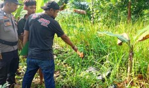 Polisi menghadirkan pelaku saat olah TKP di Kijang Kota Kecamatan Bintan Timur. (Foto: Polsek Bintan Timur/Presmedia.id)