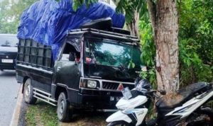 Kendaraan pick-up terlibat kecelakaan di jalan WR Supratman Km 15 Tanjungpinang pada 2023. (Foto: Doc-Presmedia.id)
