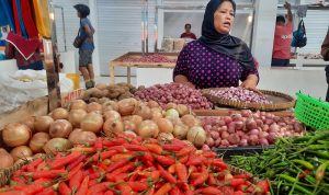 Salah satu pedagang cabai nano di pasar Encik Puan Perak Blok B-C di Tanjungpinang. (Foto: Roland/Presmedia.id)