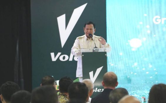 Menteri Pertahanan RI Prabowo Subianto saat menyampaikan Pidato dalam peresmian dan Grand Opening New Building 3 PT Volex Indonesia di Kawasan Industri Sekupang Kota Batam Menteri Pertahanan RI Prabowo Subianto saat menyampaikan Pidato dalam peresmian dan Grand Opening New Building 3 PT Volex Indonesia di Kawasan Industri Sekupang, Kota Batam Minggu (4/8/2024).