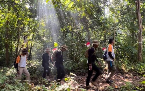 Peserta Trekking saat menjajal Gunung Bintan dalam event Durian Party dan Bintan Trekking di kaki Gunung Bintan Peserta Trekking saat menjajal Gunung Bintan dalam event Durian Party dan Bintan Trekking di kaki Gunung Bintan pada Sabtu (3/7/2024 pagi.