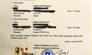 Surat dukungan dari Partai PAN untuk pasangan Roby Kurniawan-Deby maju Pilkada Bintan 2024.