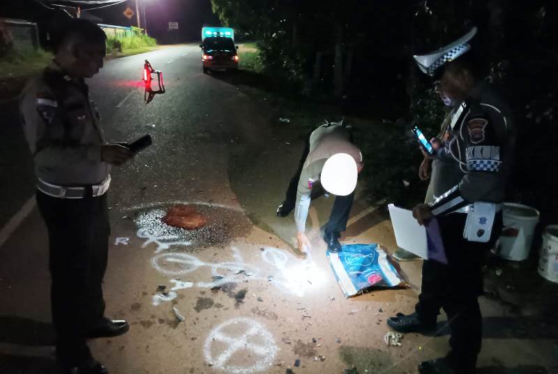 Satlantas Polres Bintan sedang melakukan olah TKP kecelakaan maut di Kelurahan Sei Enam Kecamatan Bintan Timur. (Foto: Satlantas Polres Bintan)