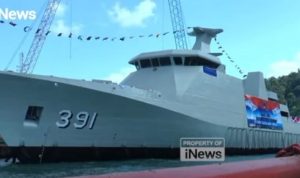 Tangkapan Layar Video INews saat peluncuran KRI Raja Haji Fisabilillah.