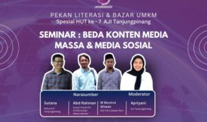 Pekan Literasi & Bazar UMKM HUT AJI Tanjungpinang ke - 7 diawali dengan seminar bertajuk "Beda Konten Media Massa dan Media Sosial" pada, Jumat (22/11/2024) di Lapangan Pamedan A Yani, Kota Tanjungpinang. (Foto: AJI Tanjungpinang)