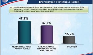 Survei Konsep Indonesia (Konsepindo) Research & Consulting pada Pilgub Kepri 2024 Rudi-Rafiq Unggul 10 Persen atas Ansar-Nyanyang Dalam Pilgub Kepri 2024.