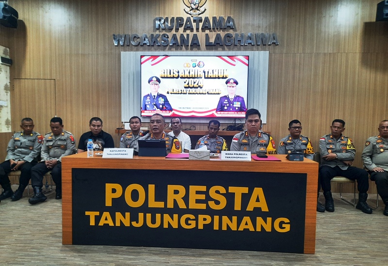 Kapolresta Tanjungpinang, Kombes Pol Budi Santosa saat press rillis pencapaian kasus selama 2024. (Foto: Roland/Presmedia.id)