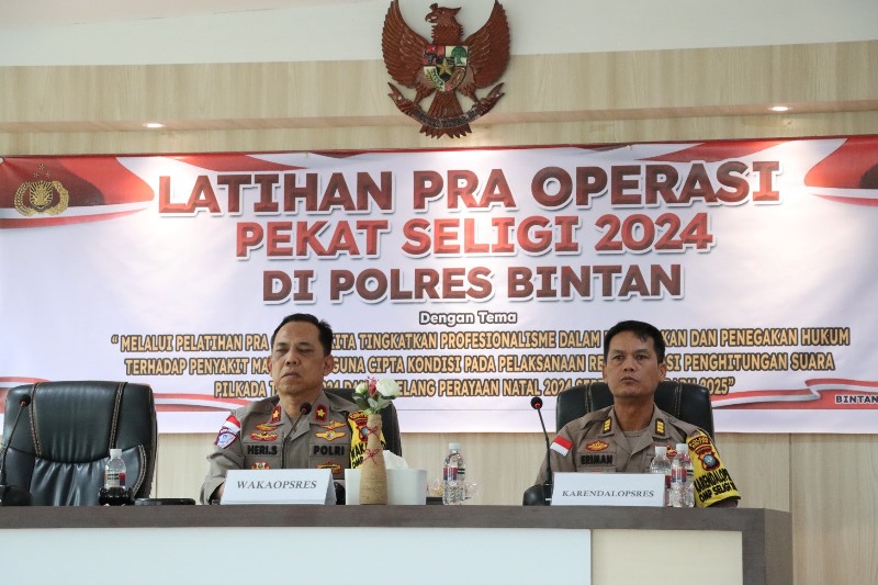 Wakapolres Bintan Kompol Eri Sujati memimpin Latihan Pra Operasi Patuh Seligi 2024. (Foto: Humas Polres Bintan)