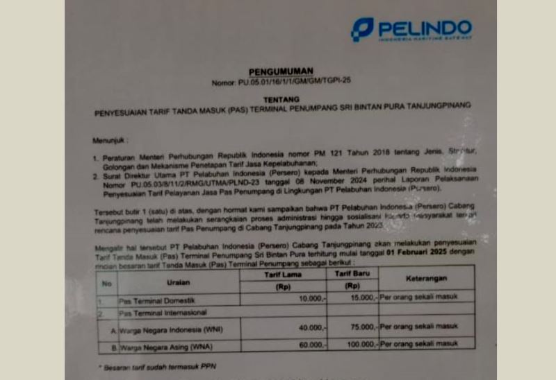 Tangkapan Layar Pengumuman Kenaikan Tarif Pas masuk Pelabuhan oleh PT.Pelindo Tangkapan Layar Pengumuman Kenaikan Tarif Pas masuk Pelabuhan oleh PT.Pelindo.
