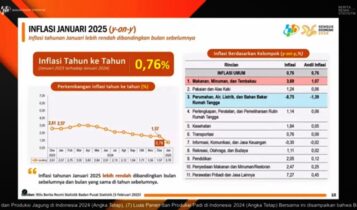 Data Statistik Badan Pusat Statistik (BPS) mencatat, pada Januari 2025 terjadi inflasi secara year on year (y-on-y) sebesar 0,76 persen.