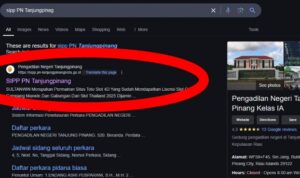 Tangkapan pencarian situs SIPP.PN Tanjungpinang dilama google menampilkan domain resmi (sipp.pn-tanjungpinangkota.go.id) dengan deskripsi promosikan situs judi online