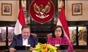 Tangkapan Layar youtube pers rilis Menteri Koordinator Bidang Perekonomian, Airlangga Hartarto dan Menteri Keuangan Sri Mulyani Indrawati.