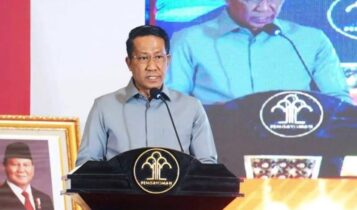 Menteri Hukum (Menkum) Supratman Andi Agtas memberikan sambutan saat pembukaan Refleksi Akhir Tahun BSK Hukum Tahun 2024 di Jakarta, Selasa (3/12/2024). (Foto: Dok-Humas Kemenkum)