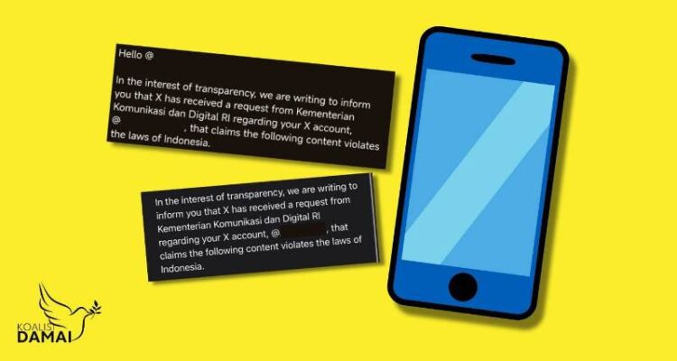 Koalisi Damai Kecam Pemaksaan Takedown Konten Sejarah oleh Kementerian Komunikasi Digital Ilustrasi kesewenang-wenangan meminta menurunkan konten di platform X (dulu Twitter).