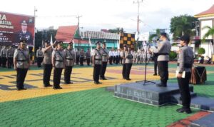 Kapolresta Tanjungpinang, Kombes Pol Hamam Wahyudi saat memimpin Serah terima jabatan tiga pejabat Polresta Tanjungpinang.