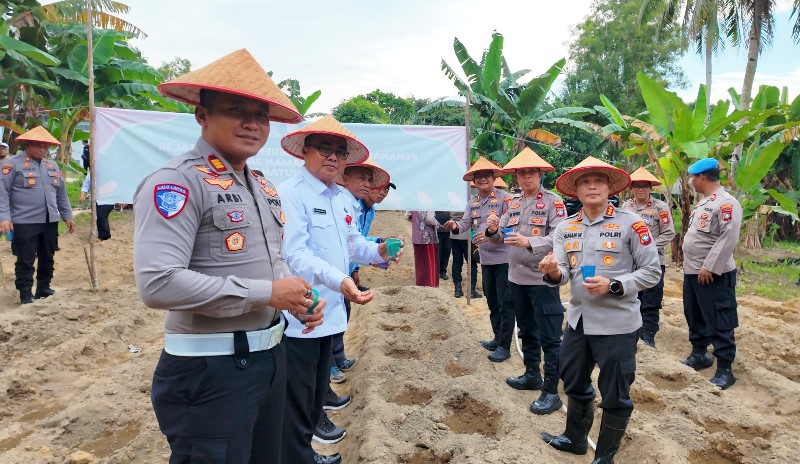Polresta Tanjungpinang melaksanakan penanaman jagung kuartal III di lahan perhutanan sosial. (Foto: Humas)